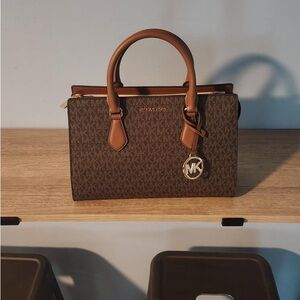 Michael Kors Brown Satchel with Structured Shape and Gold-Toned Hardware